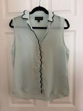 Laundry By Shelli Segal Mint Sleeveless Blouse with Black Scallop Trim small